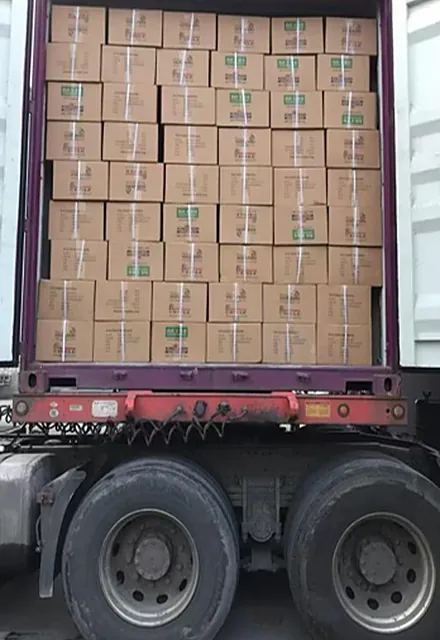 Pallets of cartons on a truck ready for export